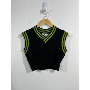 The Ragged Priest Striped V-Neck Cropped Knit Sweater Vest Womens XS Goth Punk